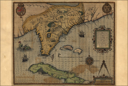 24"x36" Gallery Poster, Map of florida and cuba 1591