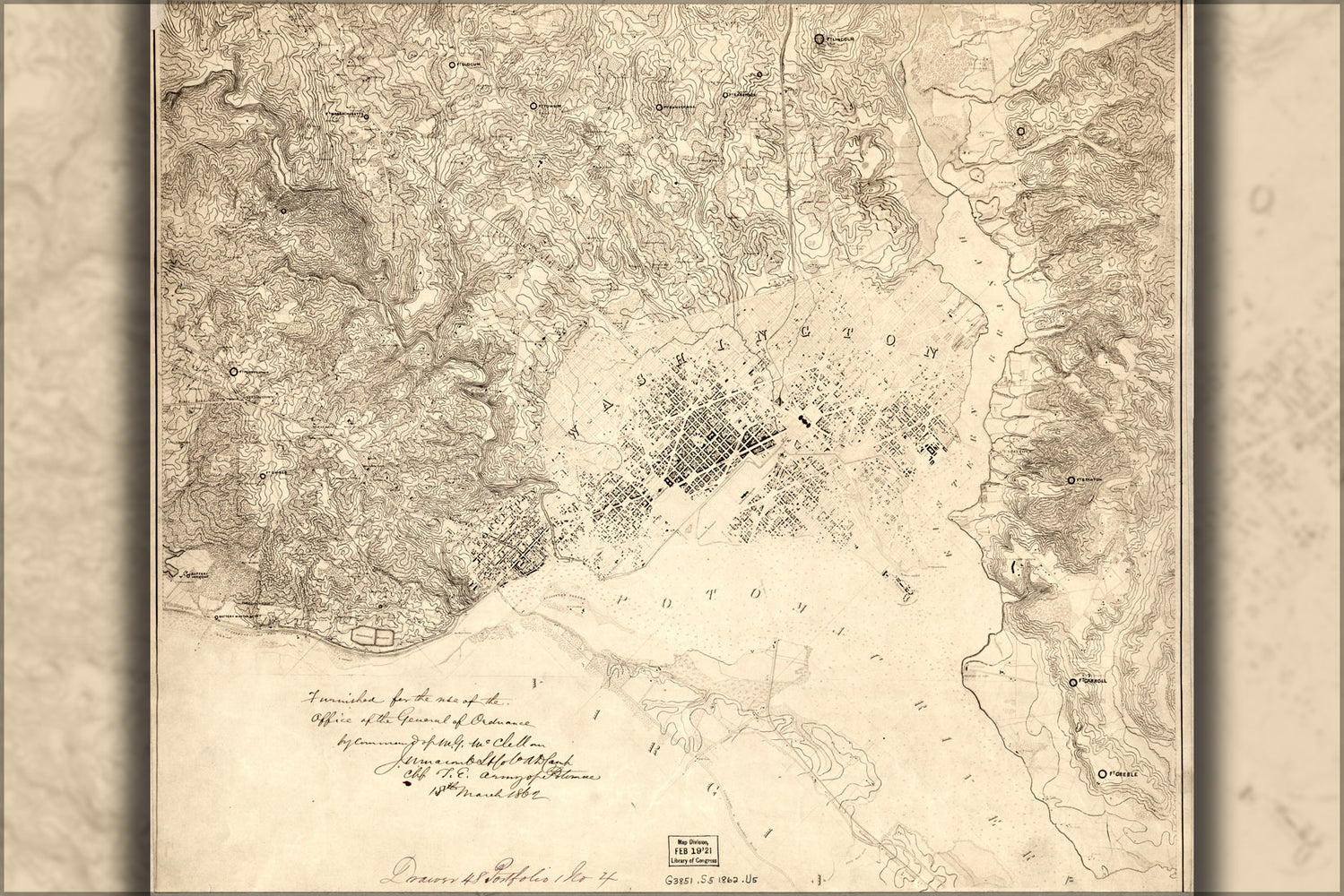 24"x36" Gallery Poster, Map of fortifications washington d.c. 1862