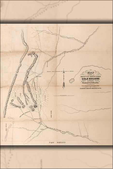 24"x36" Gallery Poster, Map of gold regions in W Kansas & Nebraska 1859