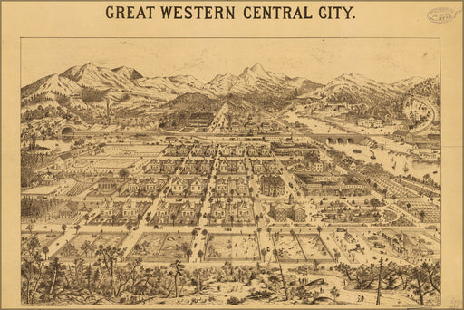 24"x36" Gallery Poster, Map of great western Central City colorado 1887