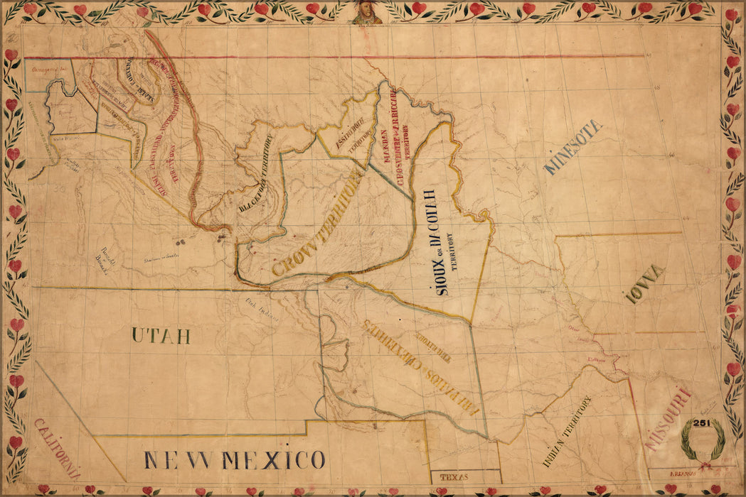 24"x36" Gallery Poster, Map of indians Great Plains Rocky Mountains 1851