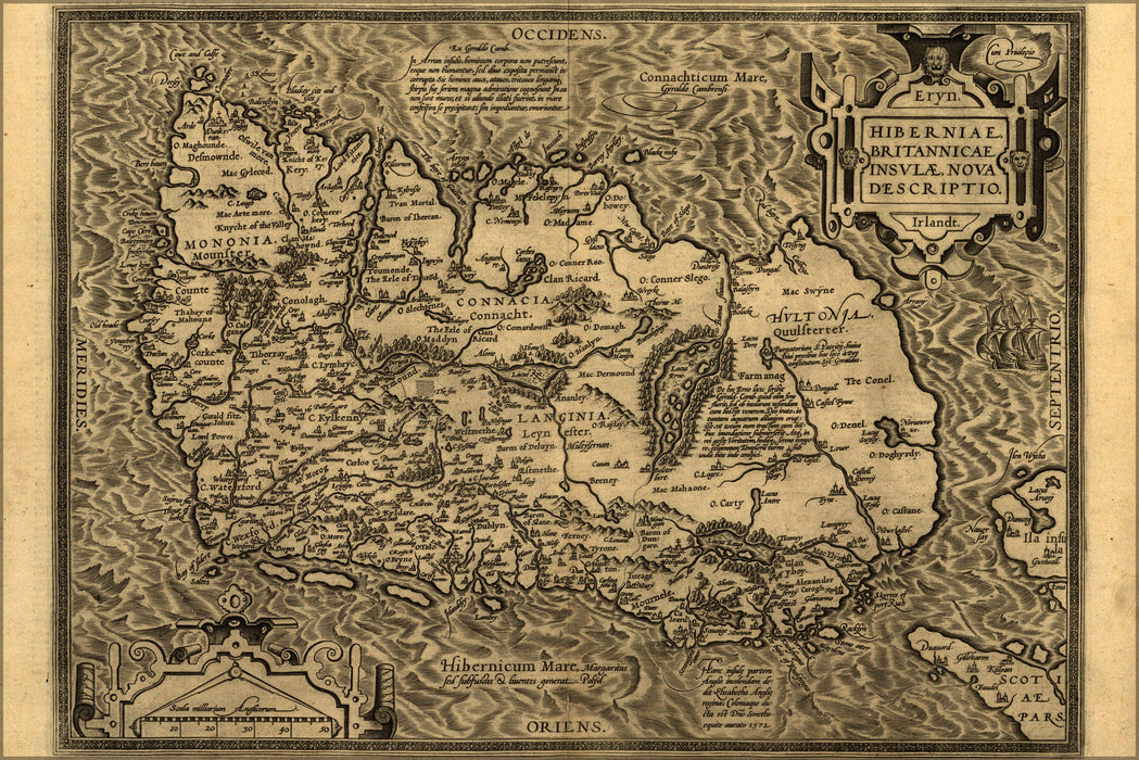 24"x36" Gallery Poster, Map of ireland 1598 in latin
