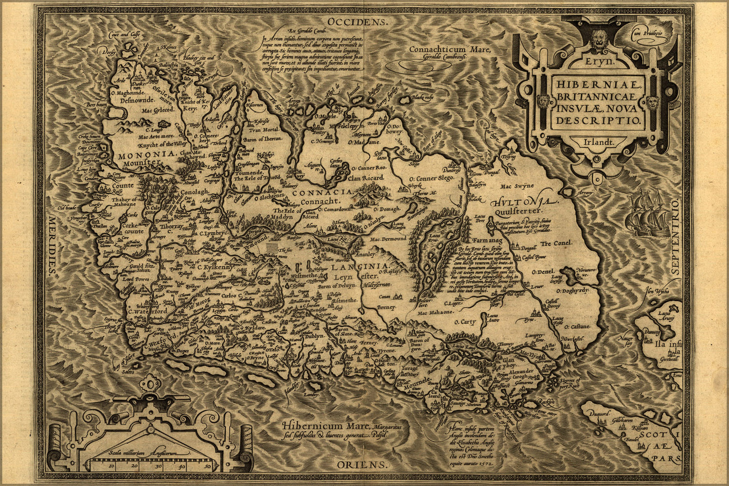 24"x36" Gallery Poster, Map of ireland 1598 in latin