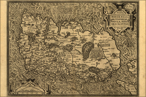 24"x36" Gallery Poster, Map of ireland 1598 in latin