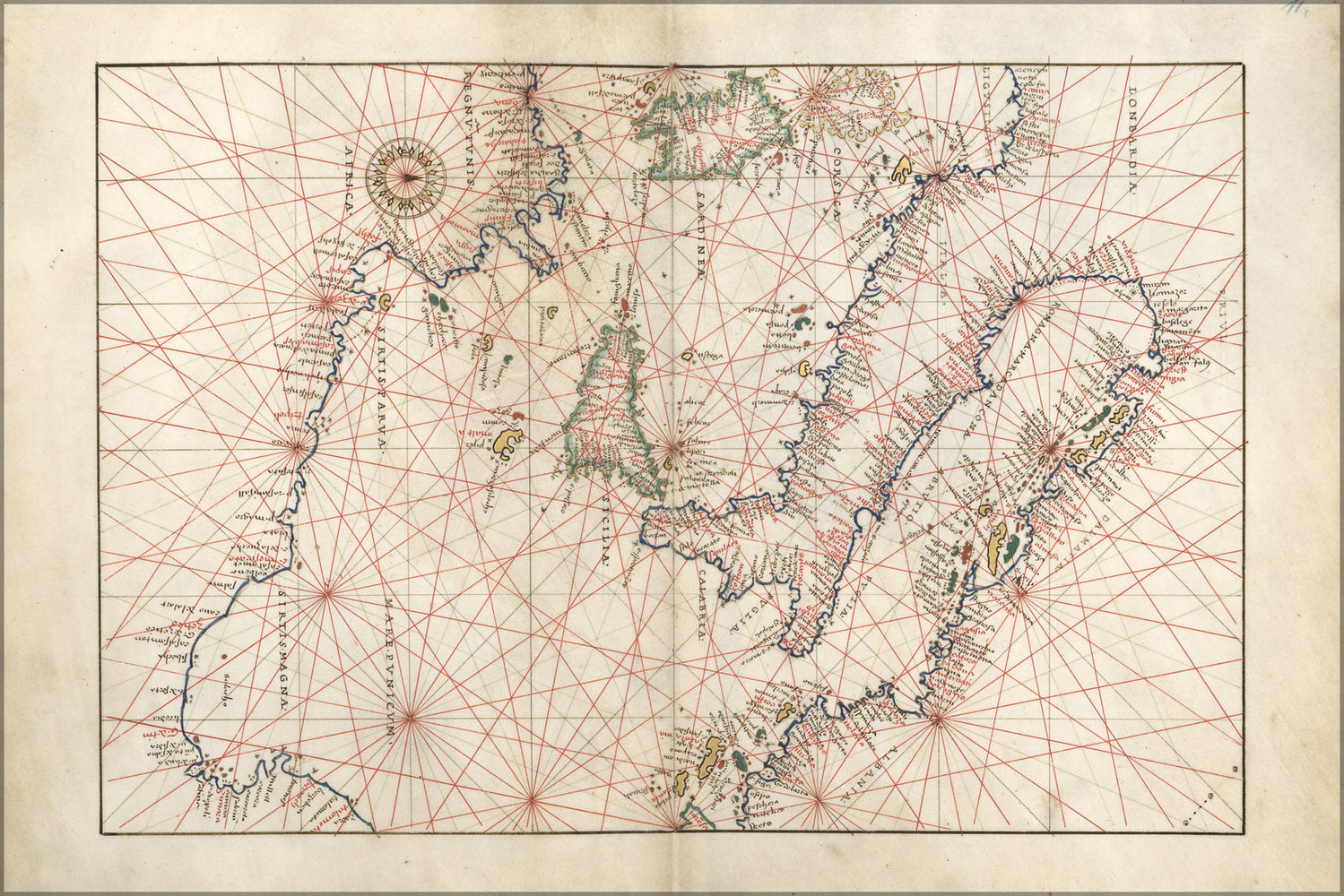 24"x36" Gallery Poster, Map of italy sicily 1544