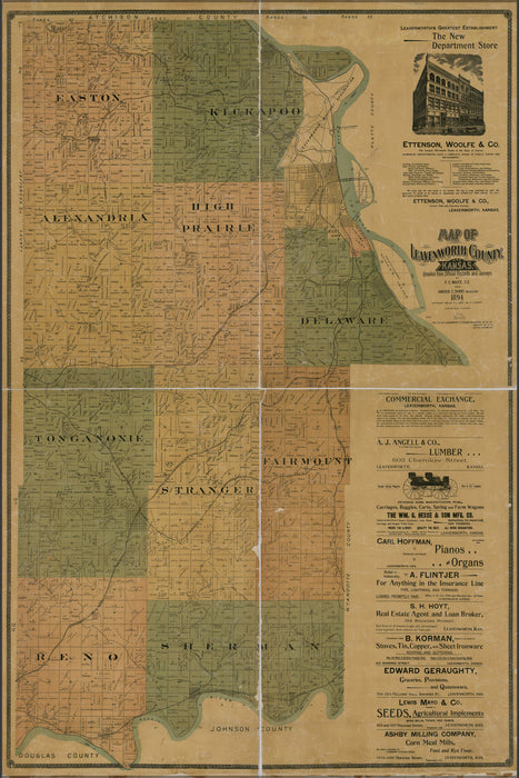 24"x36" Gallery Poster, Map of leavenworth County, Kansas 1894