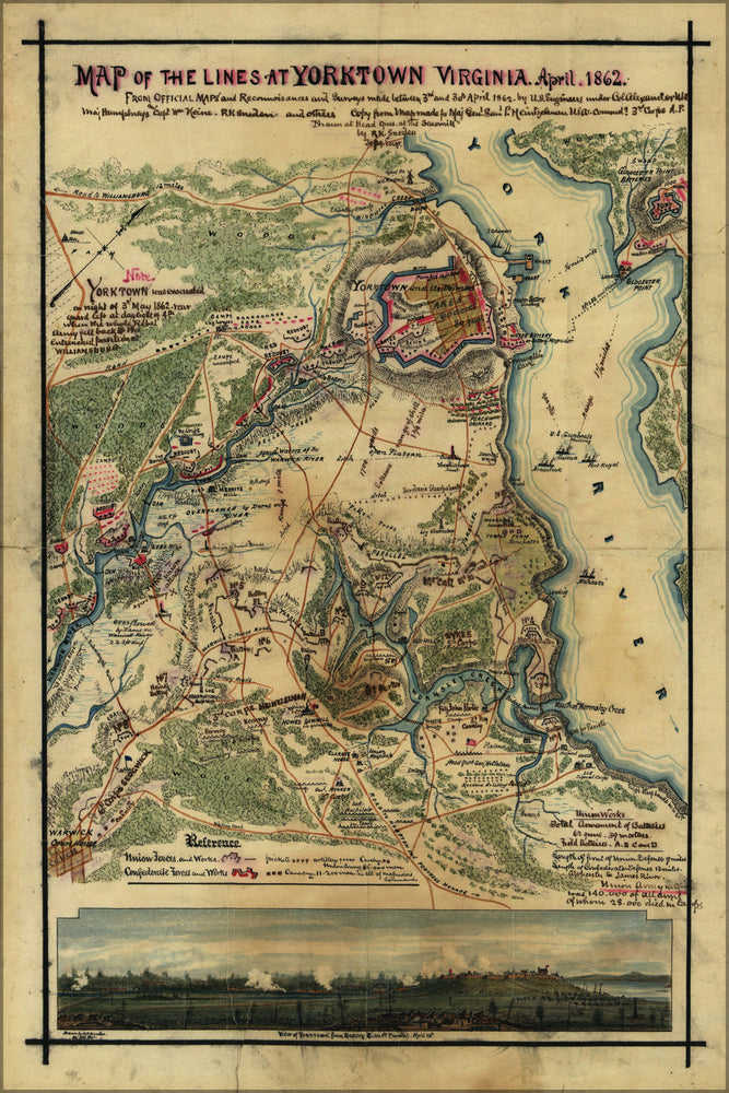 24"x36" Gallery Poster, Map of lines at Yorktown, Virginia, April 1862