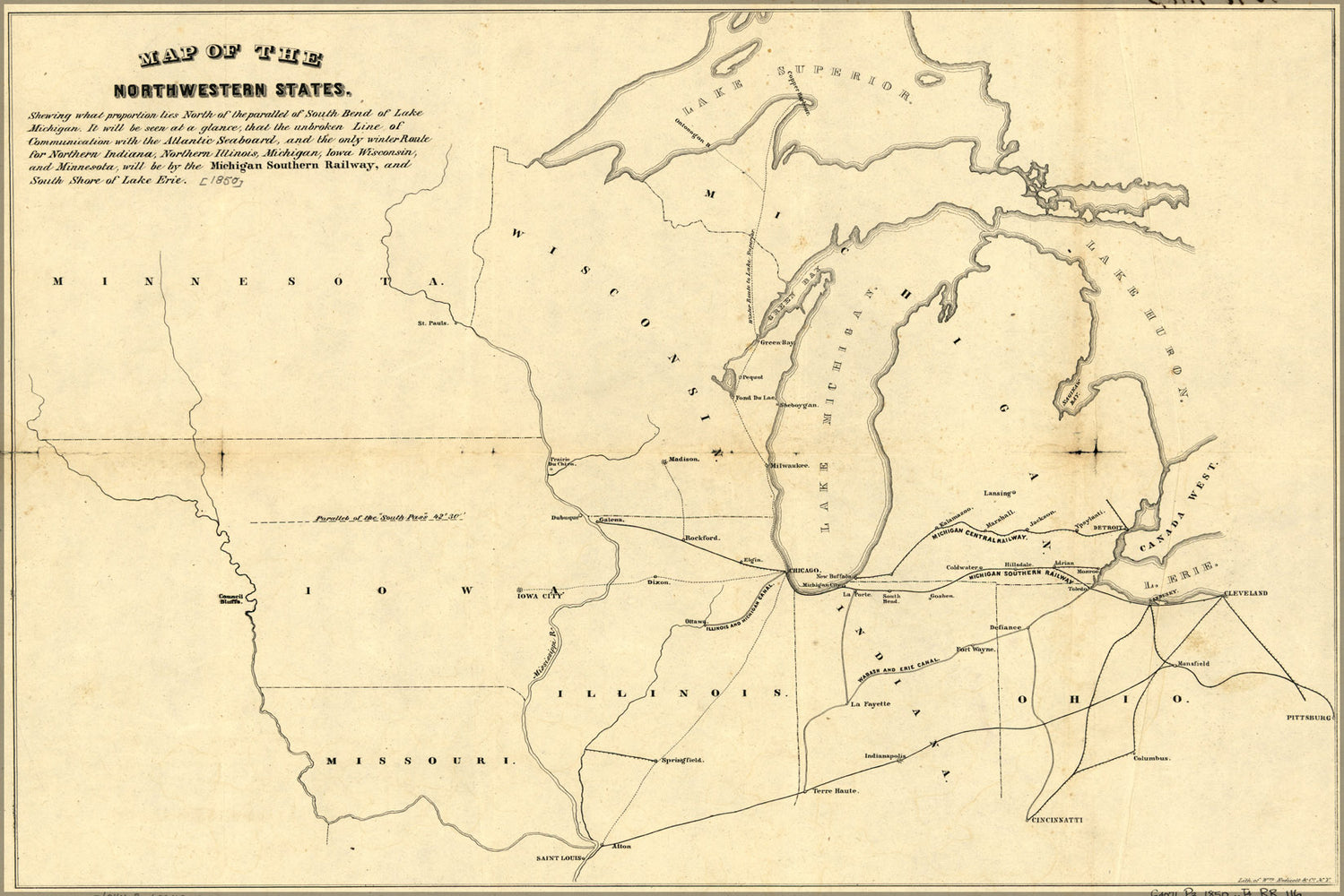 24"x36" Gallery Poster, Map of michigan wisconsin iowa 1850