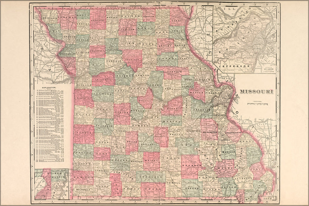 24"x36" Gallery Poster, Map of missouri 1898