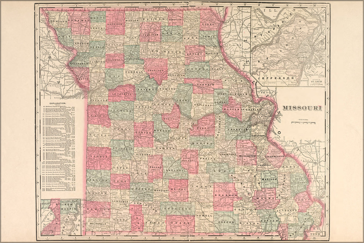 24"x36" Gallery Poster, Map of missouri 1898