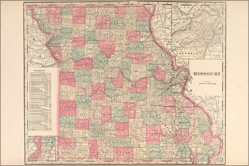 24"x36" Gallery Poster, Map of missouri 1898