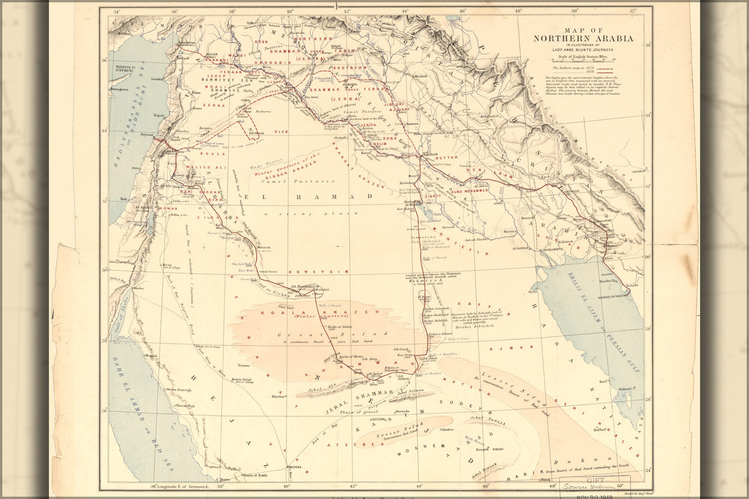 24"x36" Gallery Poster, Map of n Arabia israel iraq 1949