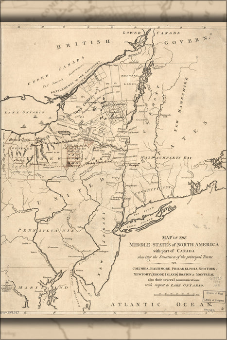 24"x36" Gallery Poster, Map of new jersey new york massachusetts 1791