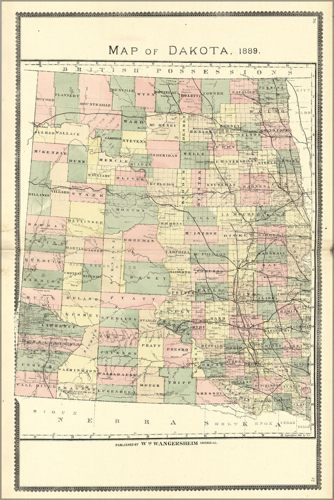 24"x36" Gallery Poster, Map of north & south dakota, 1889