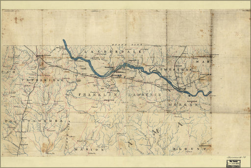 24"x36" Gallery Poster, Map of northwest Alabama and ne Mississippi 1863