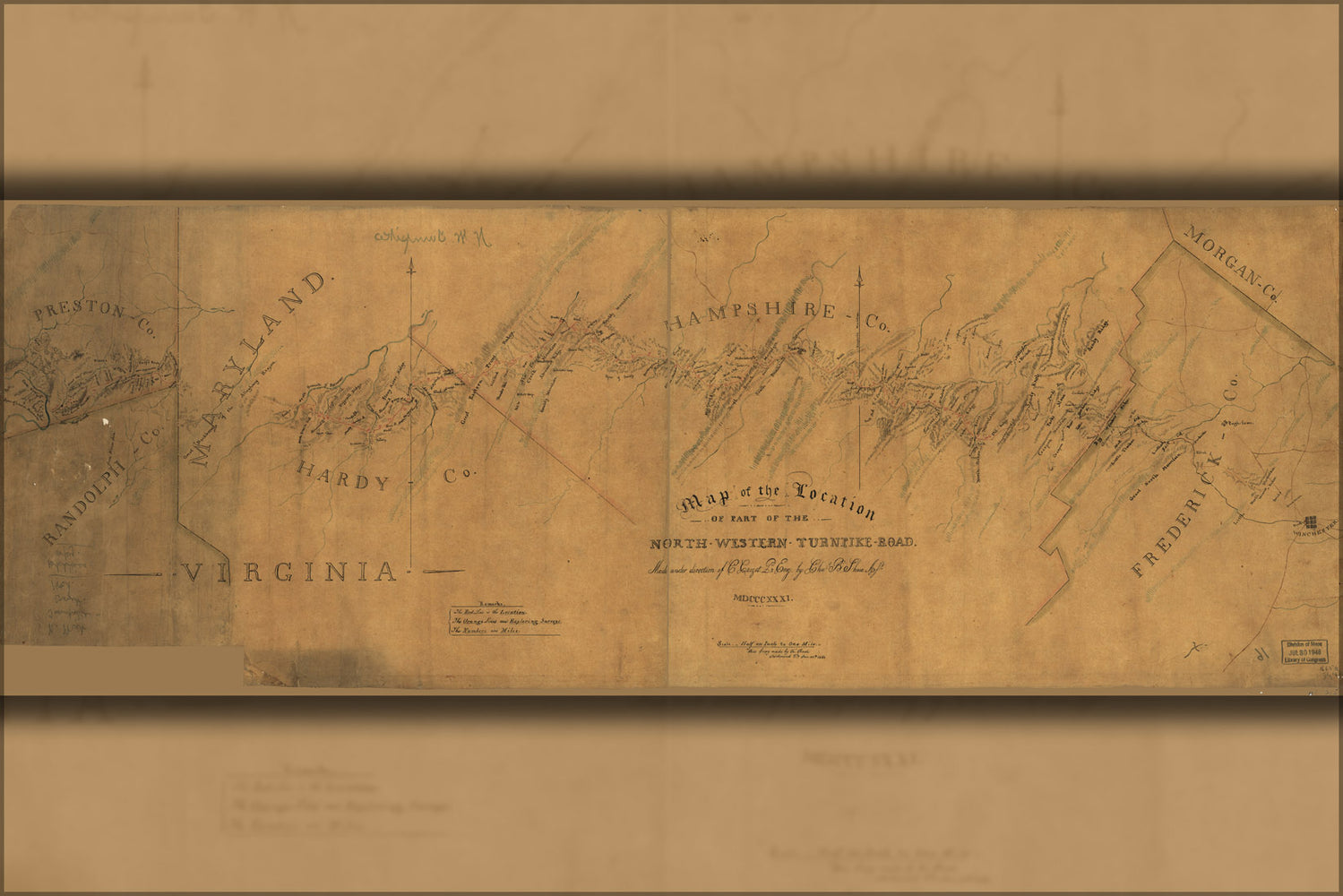 24"x36" Gallery Poster, Map of nw Turnpike Road maryland virginia 1831