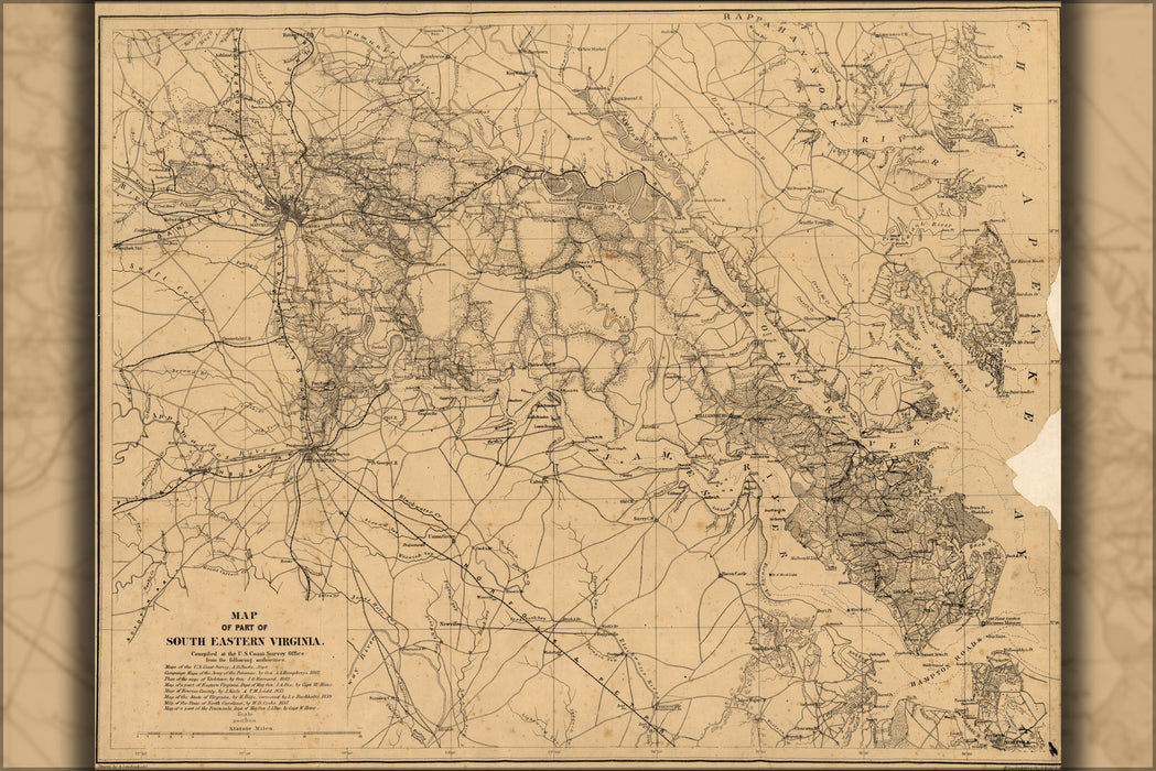 24"x36" Gallery Poster, Map of part of south eastern Virginia 1862