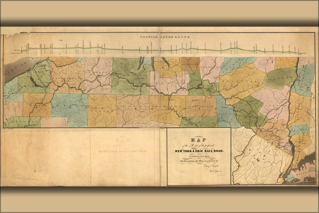 24"x36" Gallery Poster, Map of proposed New York & Erie Railroad 1834