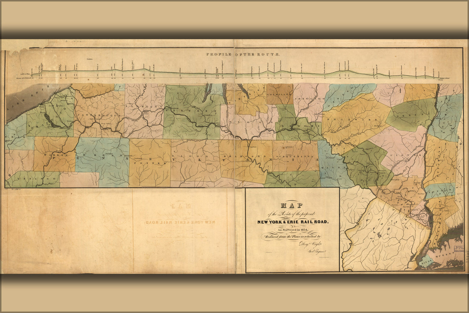 24"x36" Gallery Poster, Map of proposed New York & Erie Railroad 1834