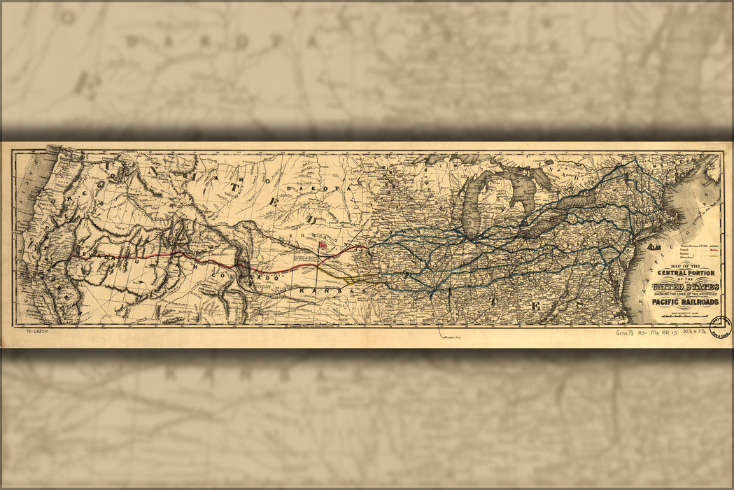 24"x36" Gallery Poster, Map of proposed union Pacific railroads 1850