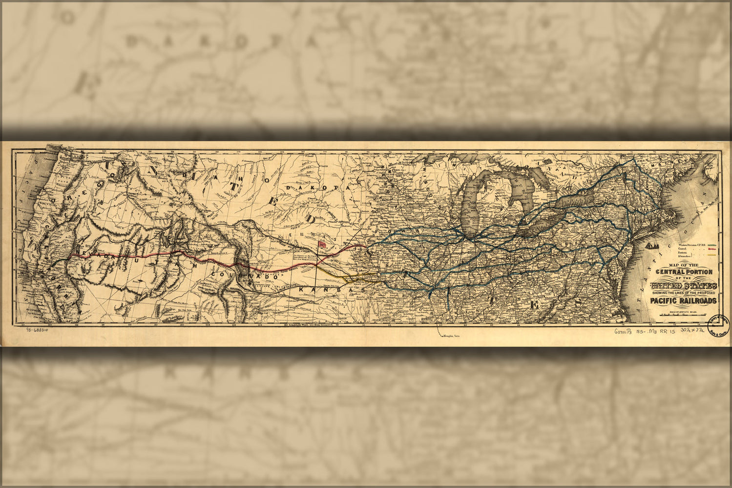 24"x36" Gallery Poster, Map of proposed union Pacific railroads 1850