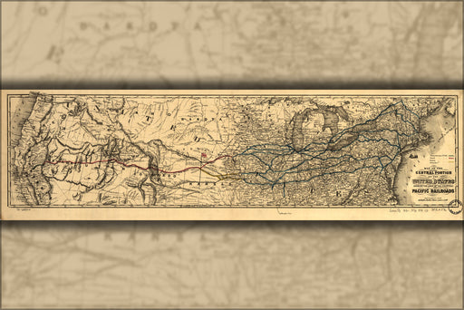 24"x36" Gallery Poster, Map of proposed union Pacific railroads 1850