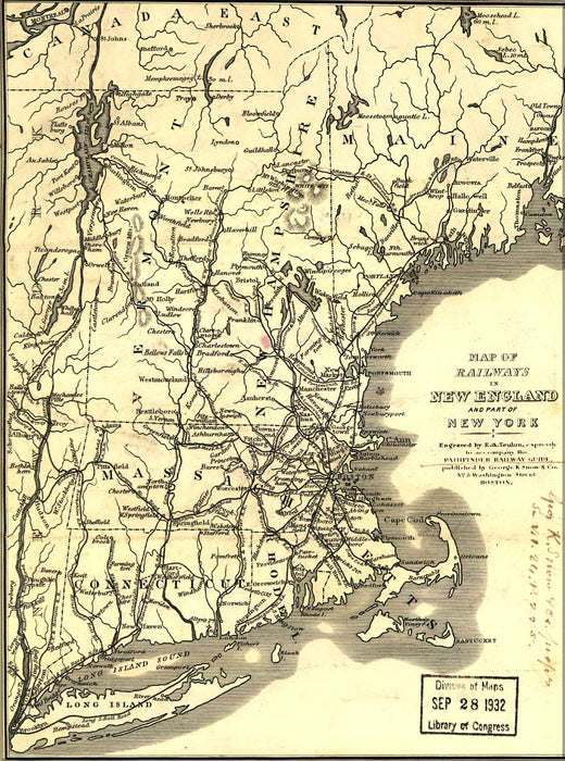 24"x36" Gallery Poster, Map of railroads in New England 1849