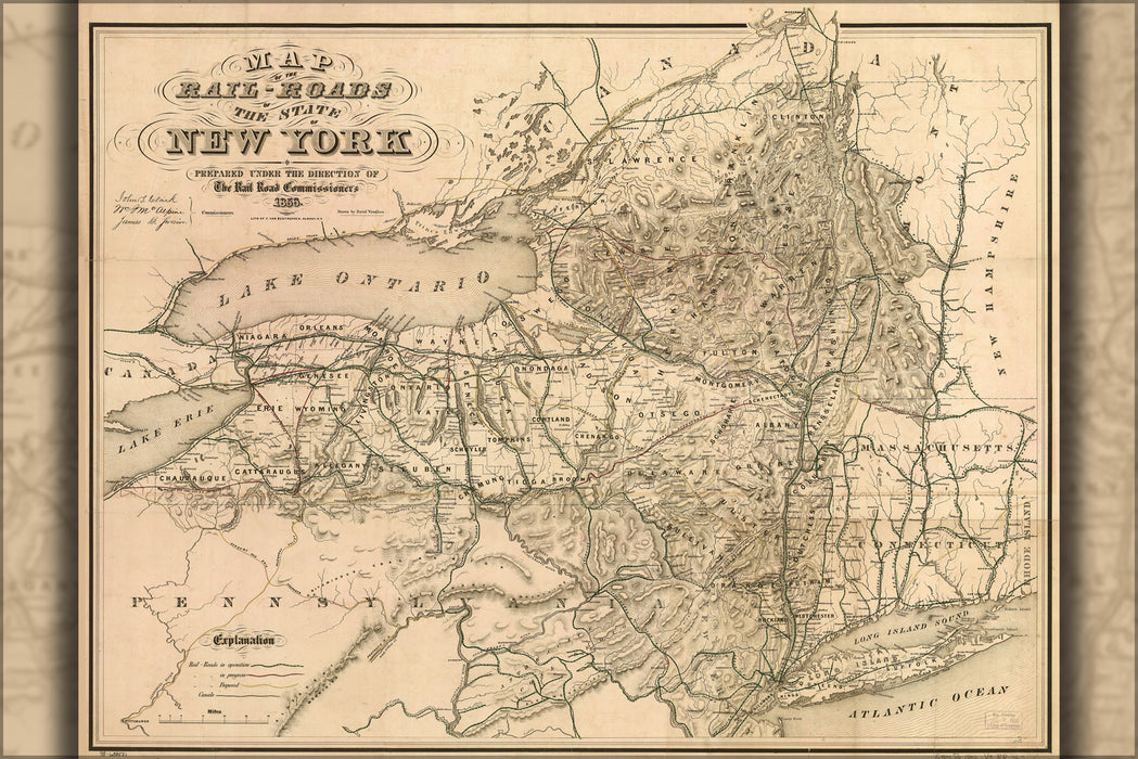 24"x36" Gallery Poster, Map of railroads of the state of New York 1856