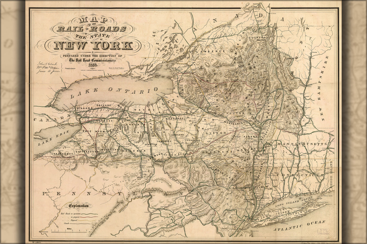 24"x36" Gallery Poster, Map of railroads of the state of New York 1856