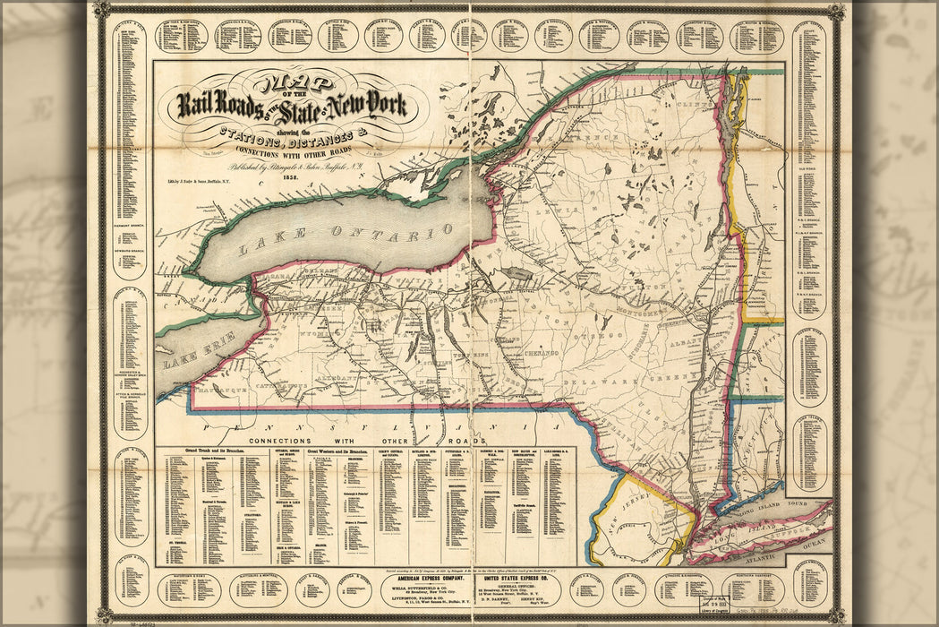 24"x36" Gallery Poster, Map of railroads of the state of New York 1858