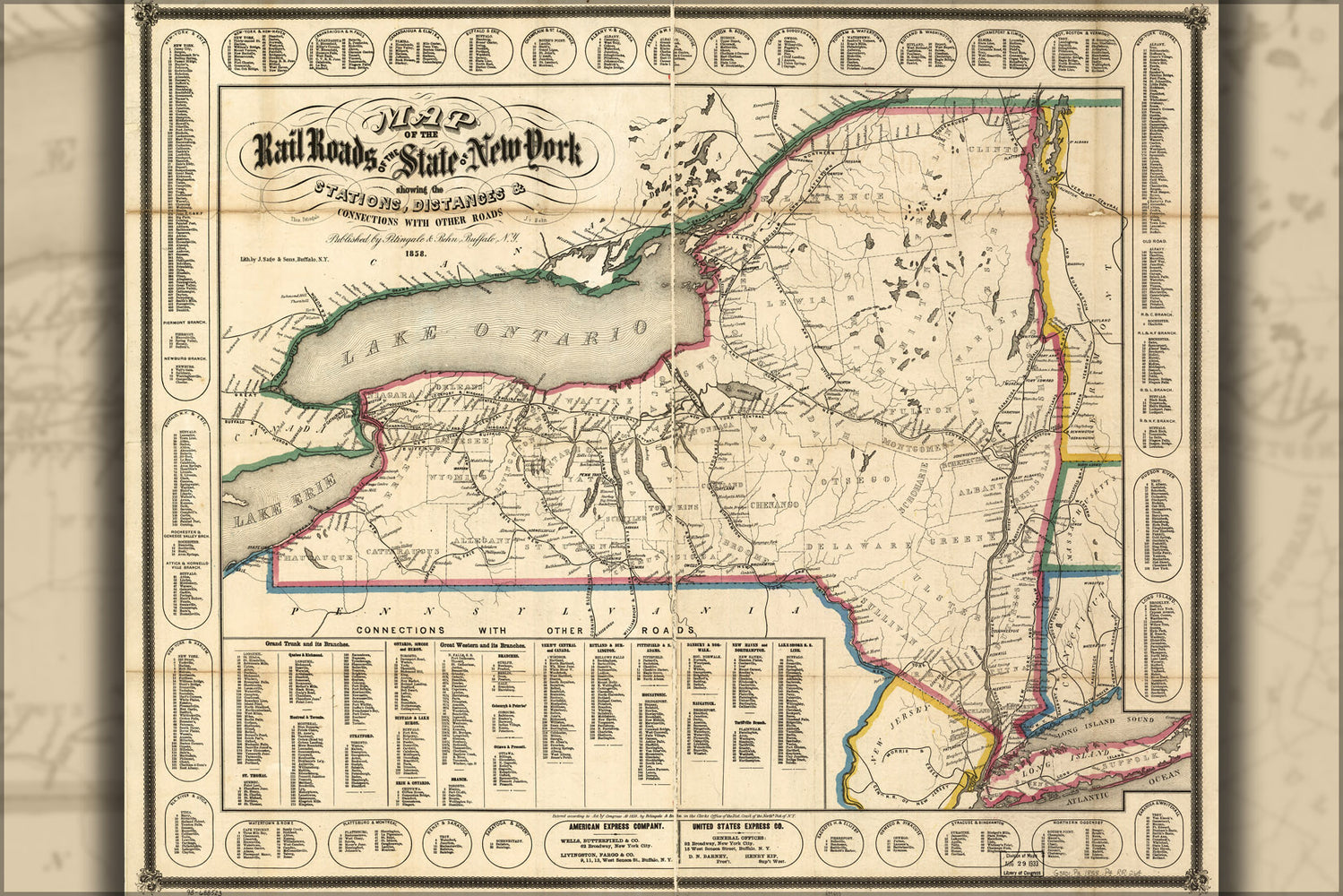 24"x36" Gallery Poster, Map of railroads of the state of New York 1858
