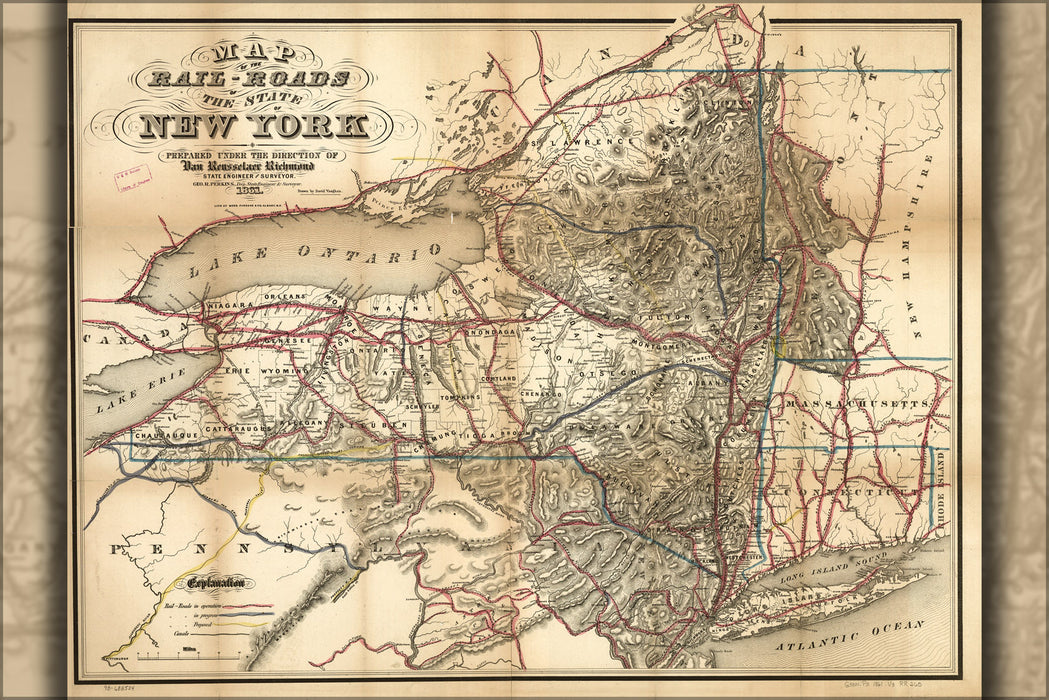 24"x36" Gallery Poster, Map of railroads of the state of New York 1861