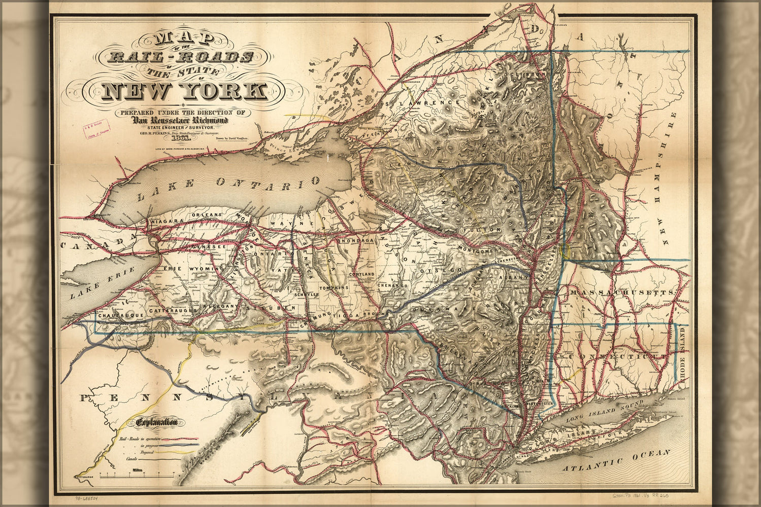 24"x36" Gallery Poster, Map of railroads of the state of New York 1861