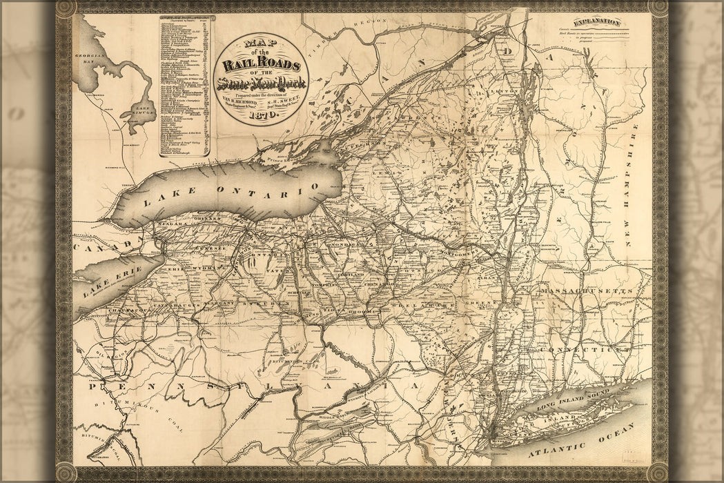 24"x36" Gallery Poster, Map of railroads of the state of New York 1870