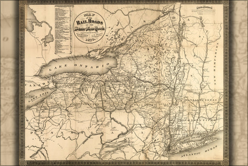 24"x36" Gallery Poster, Map of railroads of the state of New York 1870