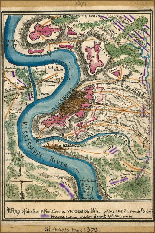 24"x36" Gallery Poster, Map of rebel positions Vicksburg Mississippi 1863