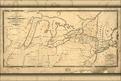 24"x36" Gallery Poster, Map of route from Atlantic via Lake Ontario, 1836