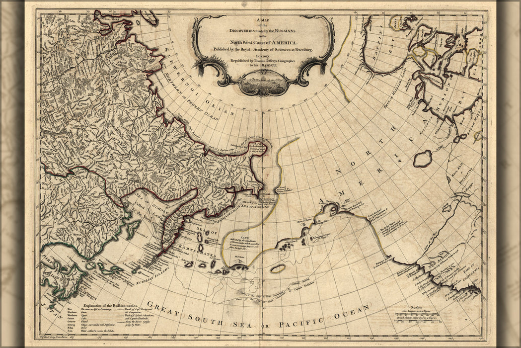 24"x36" Gallery Poster, Map of russian discoveries on alaska coast 1768