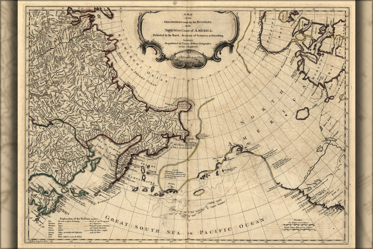 24"x36" Gallery Poster, Map of russian discoveries on alaska coast 1768