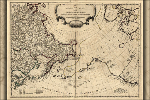 24"x36" Gallery Poster, Map of russian discoveries on alaska coast 1768