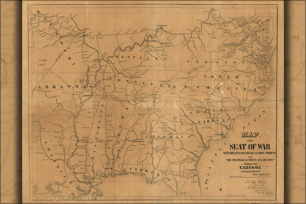 24"x36" Gallery Poster, Map of seat of civil war showing railroads 1861