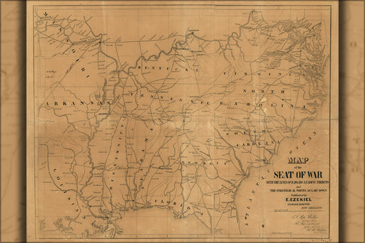 24"x36" Gallery Poster, Map of seat of civil war showing railroads 1861