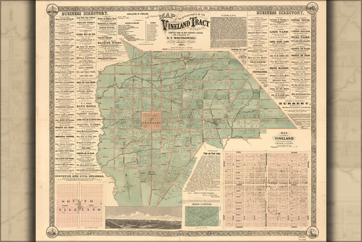 24"x36" Gallery Poster, Map of settled parts of Vineland new jersey 1867
