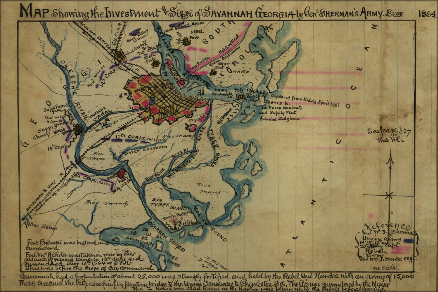 24"x36" Gallery Poster, Map of siege of Savannah Georgia by sherman 1864