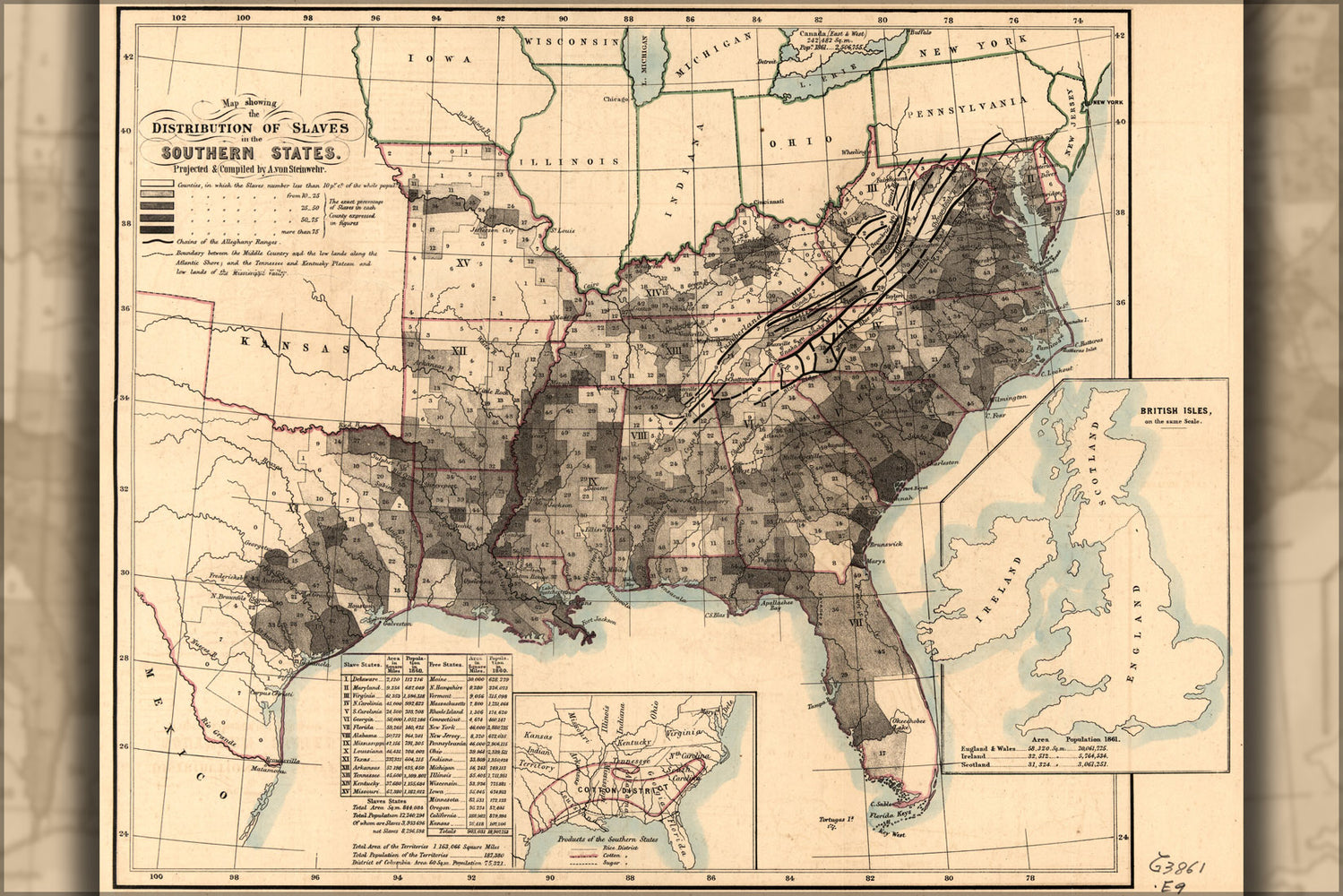 24"x36" Gallery Poster, Map of slaves in Southern united states 1860