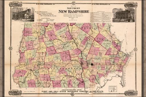 24"x36" Gallery Poster, Map of southern New Hampshire 1871