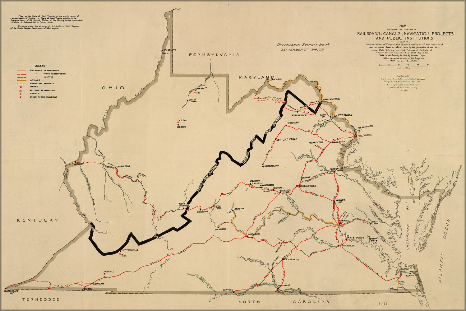 24"x36" Gallery Poster, Map of state funded infrastructure Virginia 1861