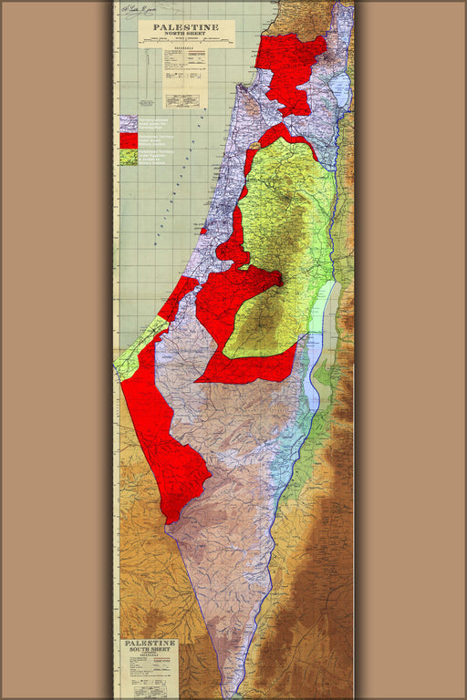 24"x36" Gallery Poster, Map of territories under military control of Israel Egypt and Jordan 1949