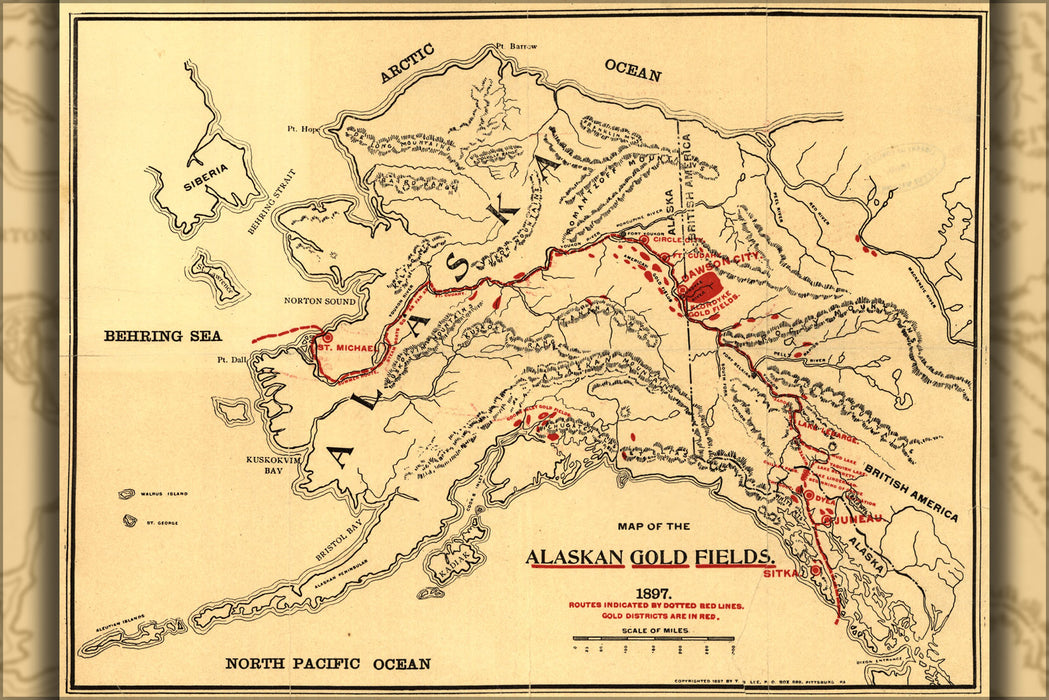 24"x36" Gallery Poster, Map of the Alaska gold fields 1897