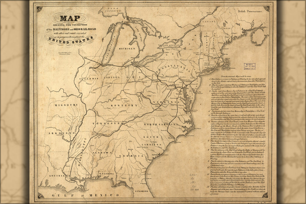 24"x36" Gallery Poster, Map of the Baltimore and Ohio RailRoad 1840